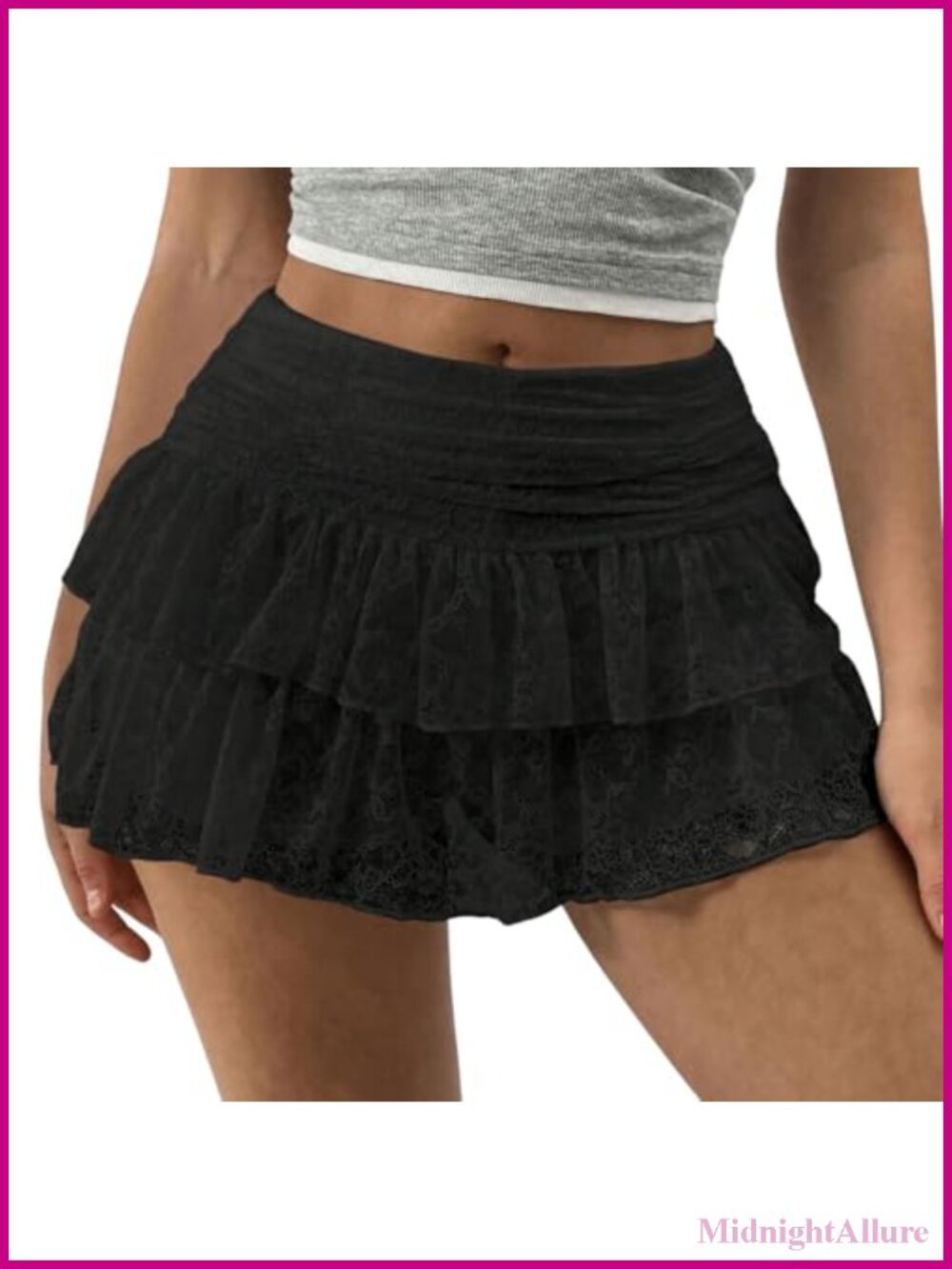 Y2K Lace Tiered Ruffle Mini Skirt Women's Low Rise Pleated Flowy